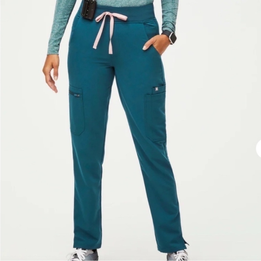 Womens New Figs High Waisted Yola W Yoga Scrub Pants Caribbean Blue 5XLR
